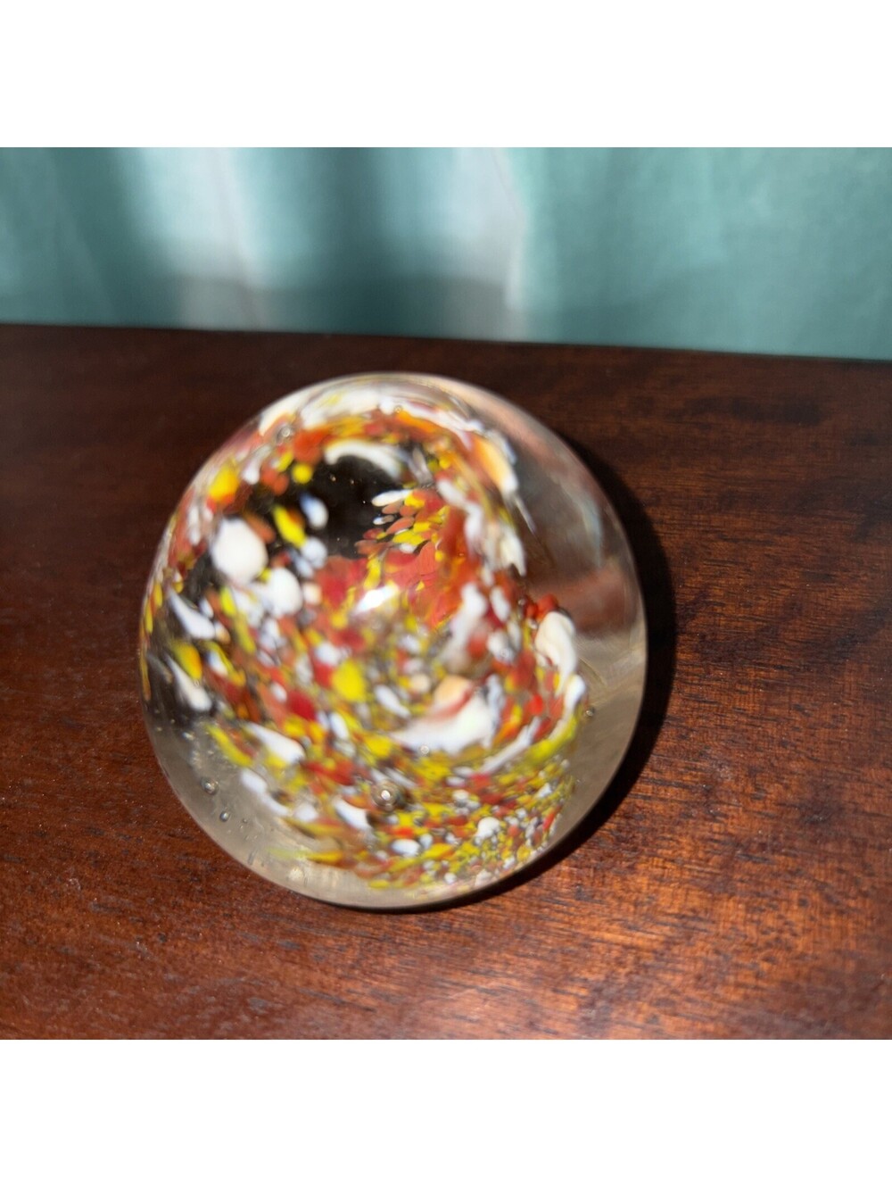 8 Ounce Orange Yellow and White  Blown Glass Paperweight
